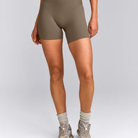 SoftMotion™ High Waisted Shorts 6" with Grey Logo | Moss Brown