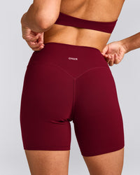 SoftMotion™ High Waisted Shorts 6" with Grey Logo | Ruby Red