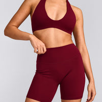 SoftMotion™ High Waisted Shorts 6" with Grey Logo | Ruby Red