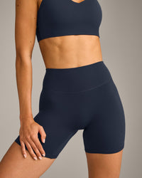 SoftMotion™ High Waisted Shorts 6" with Grey Logo | True Blue