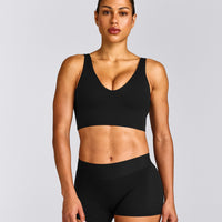 SoftMotion™ Longline Sports Bra with Grey Logo | Black