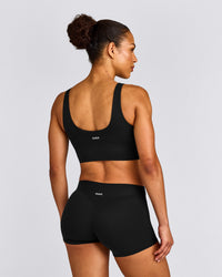 SoftMotion™ Longline Sports Bra with Grey Logo | Black