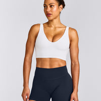 SoftMotion™ Longline Sports Bra with Grey Logo | White