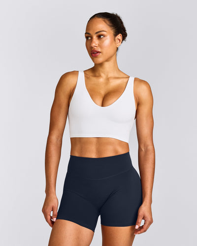 SoftMotion™ Longline Sports Bra with Grey Logo | White