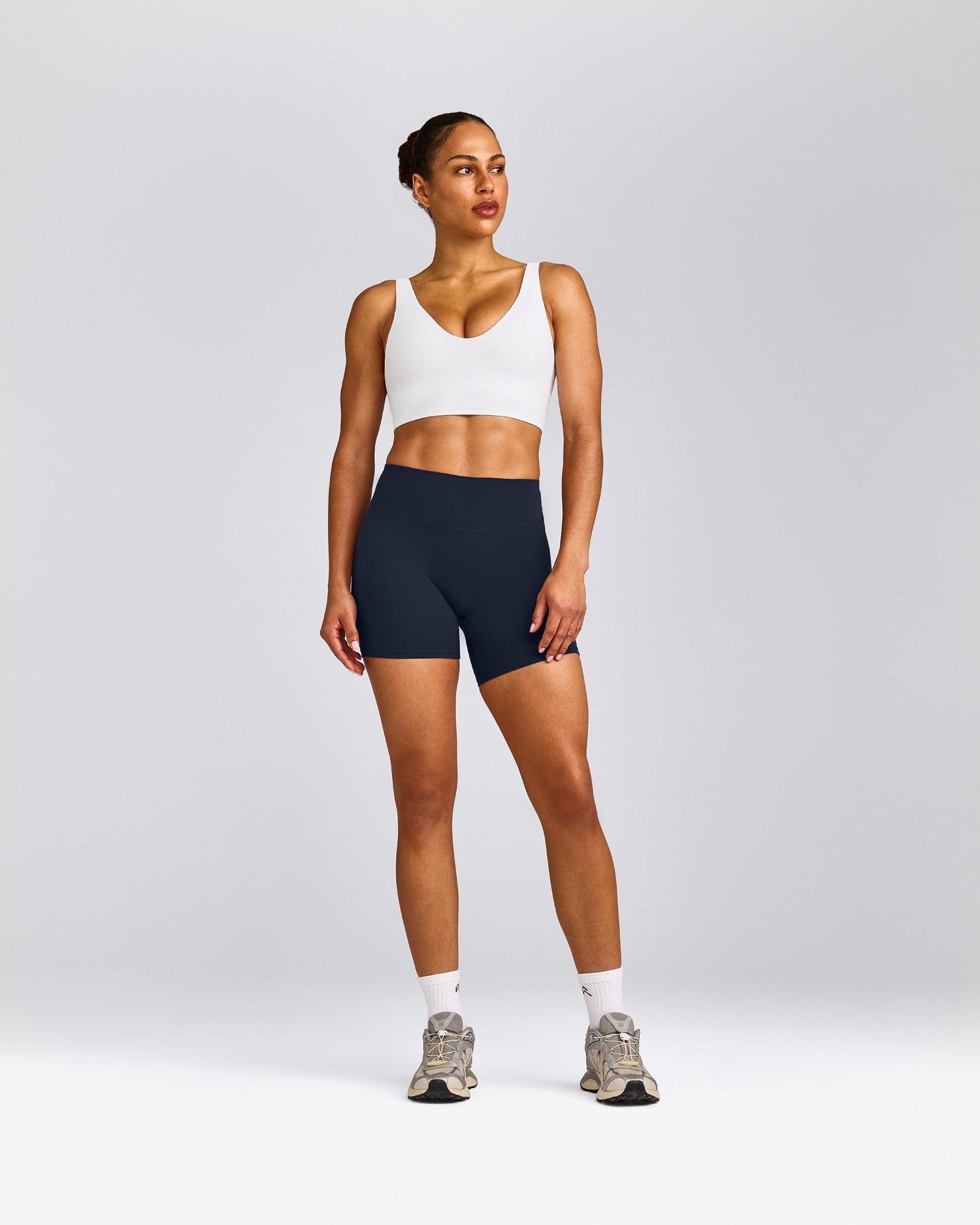 SoftMotion™ Longline Sports Bra with Grey Logo | White