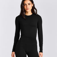 SoftMotion™ Long Sleeve Mid Top with Grey Logo | Black