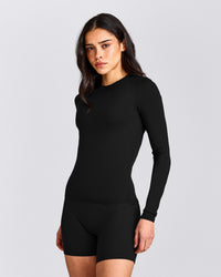 SoftMotion™ Long Sleeve Top with Grey Logo | Black