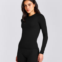 SoftMotion™ Long Sleeve Top with Grey Logo | Black