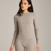 SoftMotion™ Long Sleeve Top with White Logo | Warm Sand