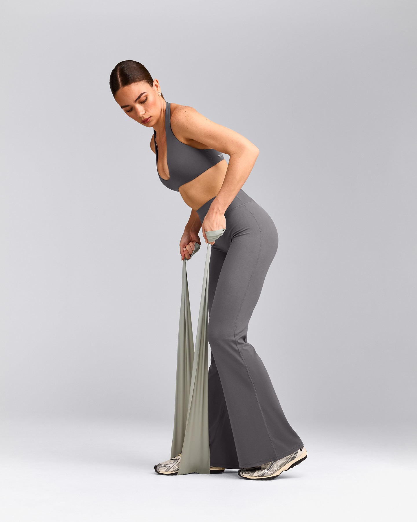 SoftMotion™ Minimal Halter Neck Bralette with Grey Logo | Ash Grey