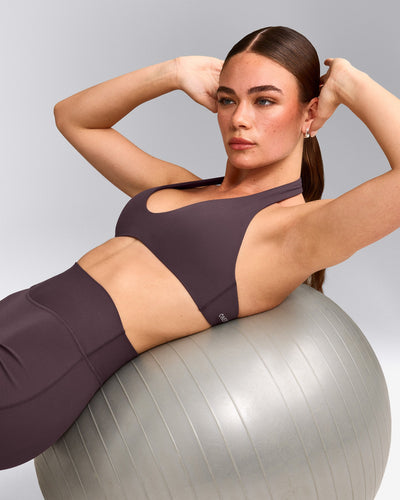 SoftMotion™ Minimal Halter Neck Bralette with Grey Logo | Dark Umber Brown