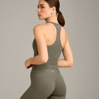 SoftMotion™ Racer Back Mid Vest with Built in Bra Shelf with Grey Logo | Alpine Green
