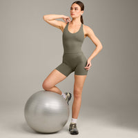 SoftMotion™ Racer Back Mid Vest with Built in Bra Shelf with Grey Logo | Alpine Green