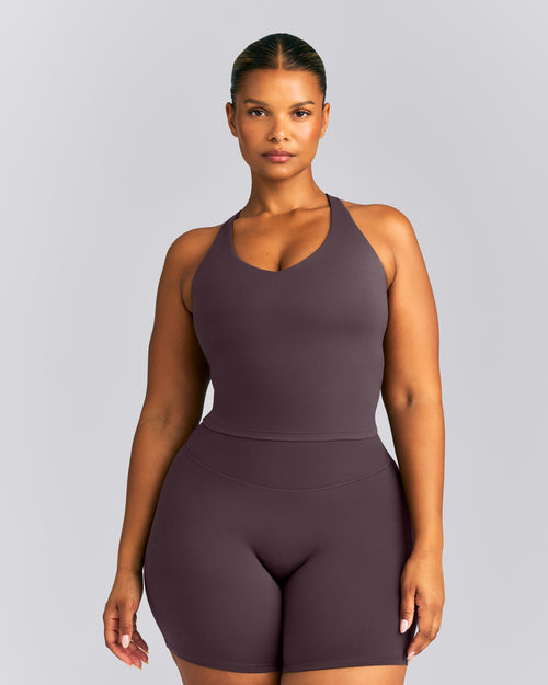 SoftMotion™ Racer Back Mid Vest with Built in Bra Shelf | Dark Umber Brown