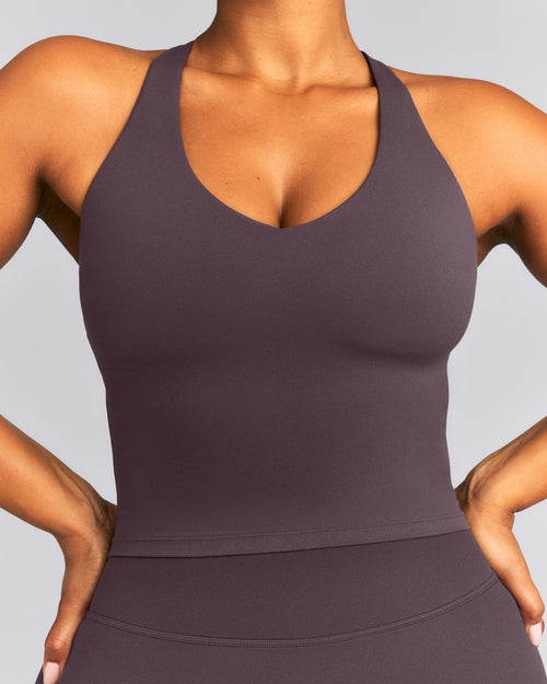 SoftMotion™ Racer Back Mid Vest with Built in Bra Shelf | Dark Umber Brown