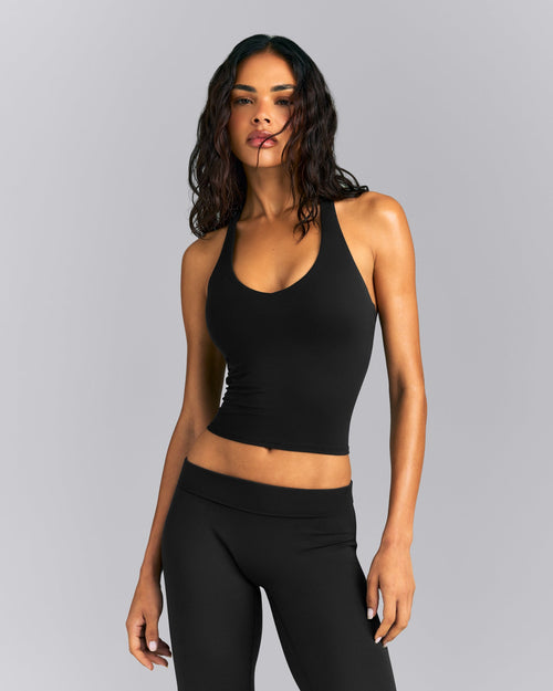 SoftMotion™ Racer Back Mid Vest with Built in Bra Shelf | Black