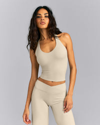 SoftMotion™ Racer Back Mid Vest with Built in Bra Shelf | Oatmeal