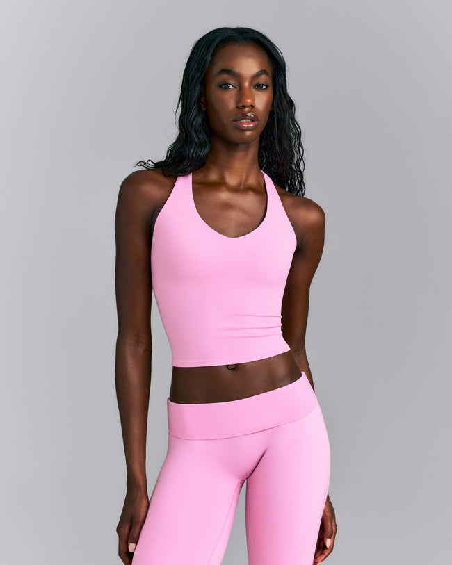SoftMotion™ Racer Back Mid Vest with Built in Bra Shelf | Rose Pink