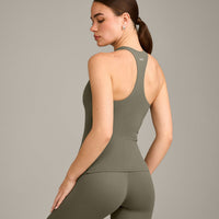 SoftMotion™ Racer Back Vest with Built in Bra Shelf with Grey Logo | Alpine Green