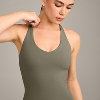 SoftMotion™ Racer Back Vest with Built in Bra Shelf with Grey Logo | Alpine Green