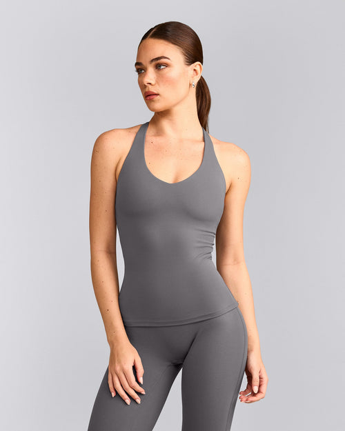 SoftMotion™ Racer Back Vest with Built in Bra Shelf with Grey Logo | Ash Grey