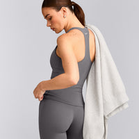 SoftMotion™ Racer Back Vest with Built in Bra Shelf with Grey Logo | Ash Grey