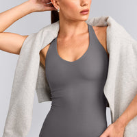 SoftMotion™ Racer Back Vest with Built in Bra Shelf with Grey Logo | Ash Grey