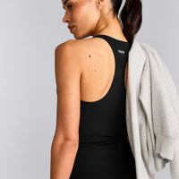 SoftMotion™ Racer Back Vest with Built in Bra Shelf with Grey Logo | Black