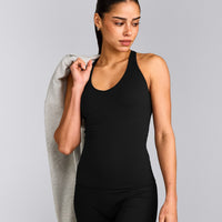 SoftMotion™ Racer Back Vest with Built in Bra Shelf with Grey Logo | Black