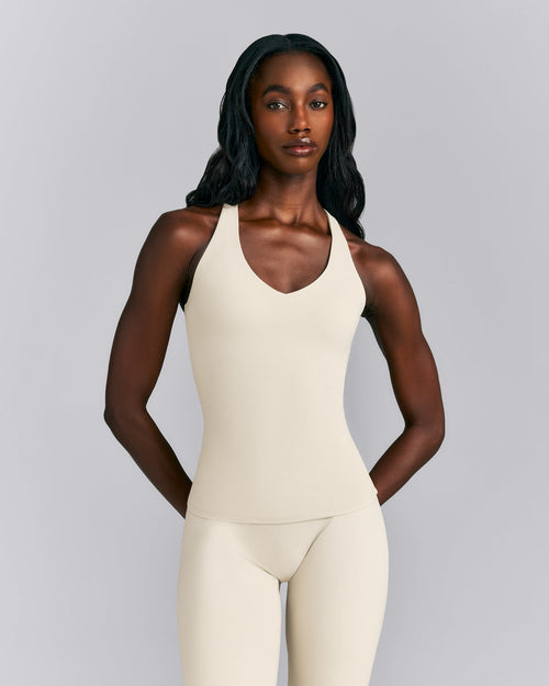 SoftMotion™ Racer Back Vest with Built in Bra Shelf | Oatmeal