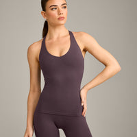 SoftMotion™ Racer Back Vest with Built in Bra Shelf with Grey Logo | Dark Umber Brown
