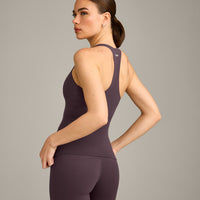 SoftMotion™ Racer Back Vest with Built in Bra Shelf with Grey Logo | Dark Umber Brown