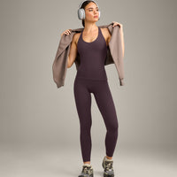 SoftMotion™ Racer Back Vest with Built in Bra Shelf with Grey Logo | Dark Umber Brown