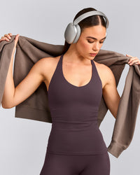 SoftMotion™ Racer Back Vest with Built in Bra Shelf with Grey Logo | Dark Umber Brown