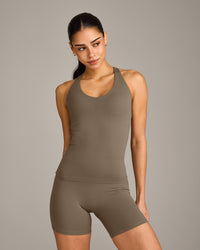 SoftMotion™ Racer Back Vest with Built in Bra Shelf with Grey Logo | Moss Brown