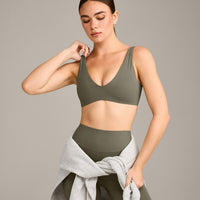 SoftMotion™ Scoop Back Bralette with Grey Logo | Alpine Green
