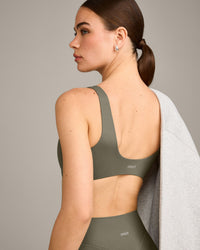 SoftMotion™ Scoop Back Bralette with Grey Logo | Alpine Green