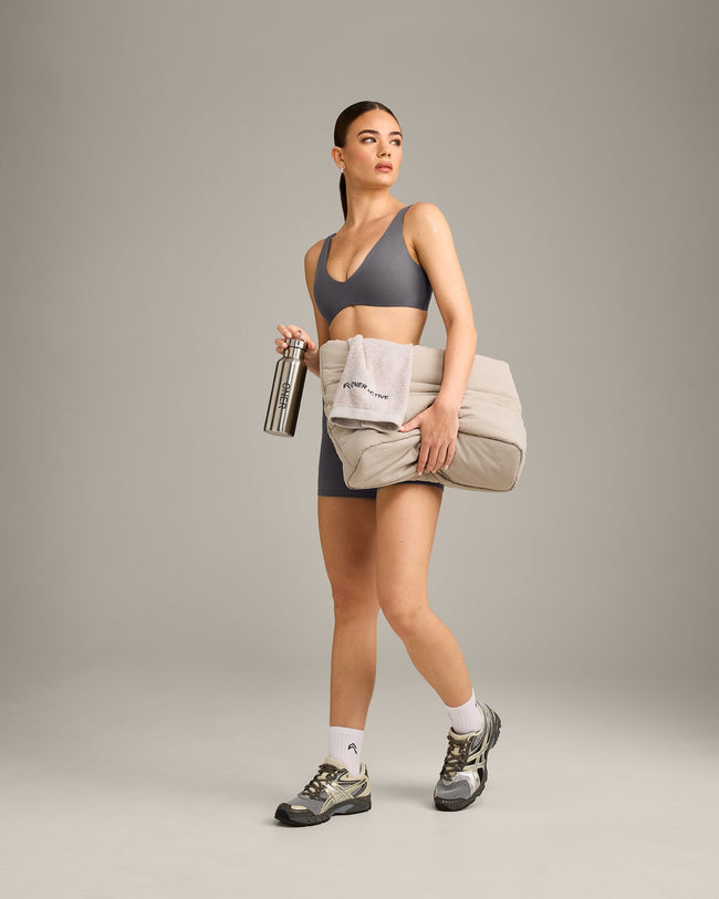 SoftMotion™ Scoop Back Bralette with Grey Logo | Ash Grey