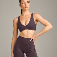 SoftMotion™ Scoop Back Bralette with Grey Logo | Dark Umber Brown