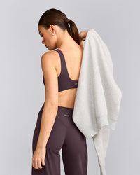 SoftMotion™ Scoop Back Bralette with Grey Logo | Dark Umber Brown
