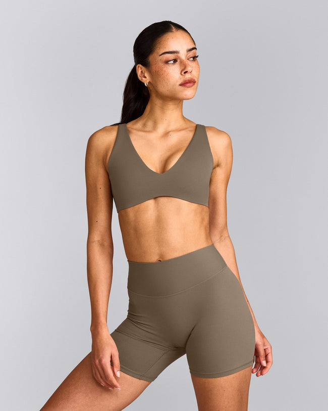 SoftMotion™ Scoop Back Bralette with Grey Logo | Moss Brown