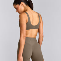 SoftMotion™ Scoop Back Bralette with Grey Logo | Moss Brown