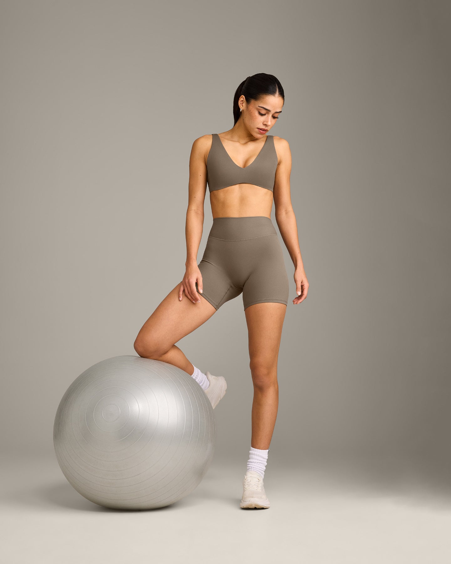 SoftMotion™ Scoop Back Bralette with Grey Logo | Moss Brown