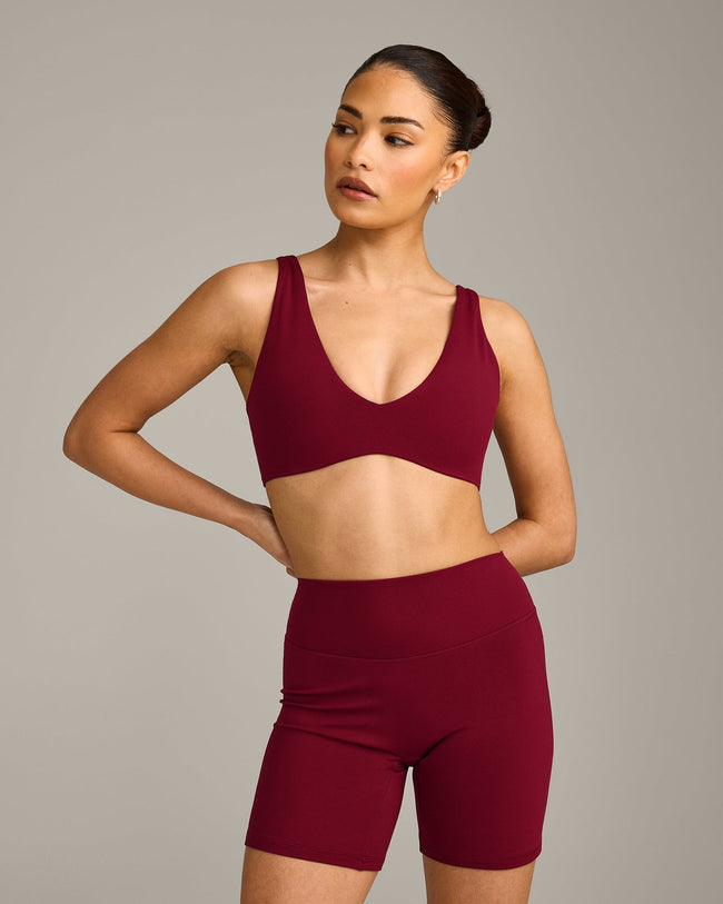 SoftMotion™ Scoop Back Bralette with Grey Logo | Ruby Red