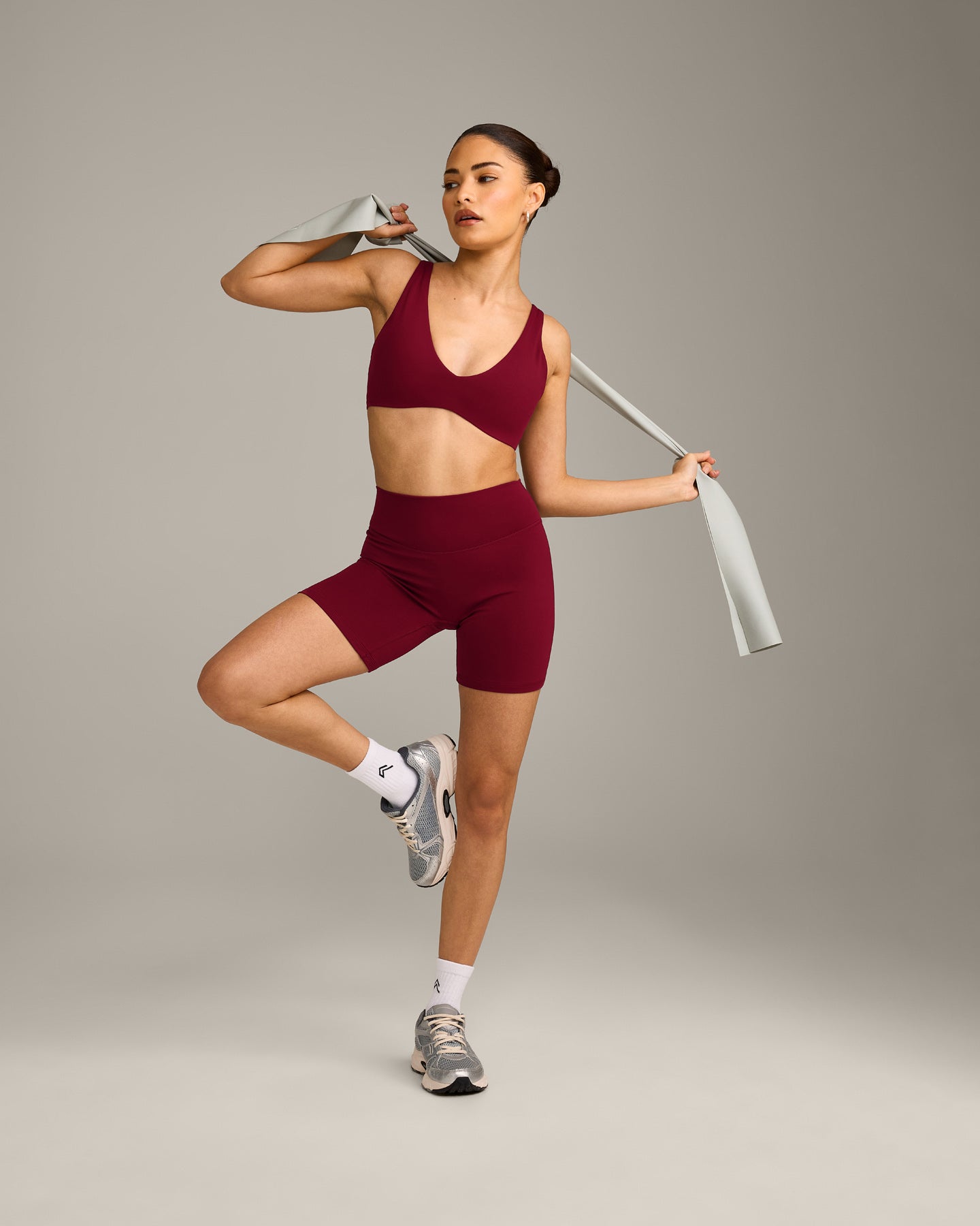 SoftMotion™ Scoop Back Bralette with Grey Logo | Ruby Red