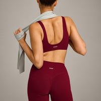 SoftMotion™ Scoop Back Bralette with Grey Logo | Ruby Red