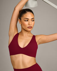 SoftMotion™ Scoop Back Bralette with Grey Logo | Ruby Red