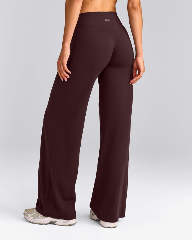 SoftMotion™ Straight Leg Bottoms with Grey Logo | Plum Brown