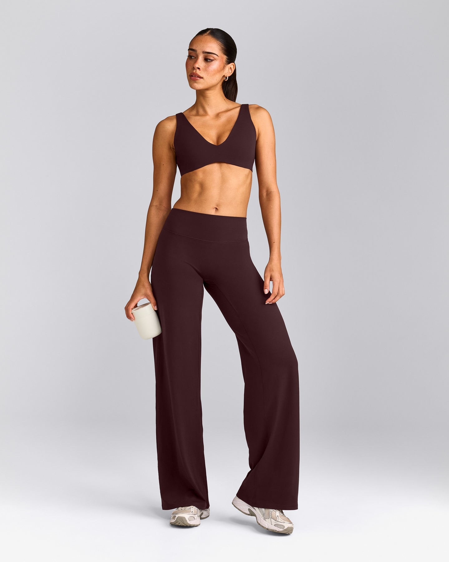 SoftMotion™ Straight Leg Bottoms with Grey Logo | Plum Brown