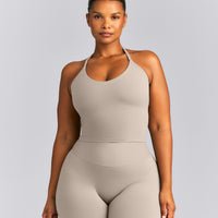 SoftMotion™ Strappy Halter Neck Mid Vest with Built in Bra Shelf | Warm Sand